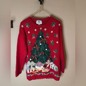 🎄 Tiara Petites Christmas Tree Sweater M - Vintage